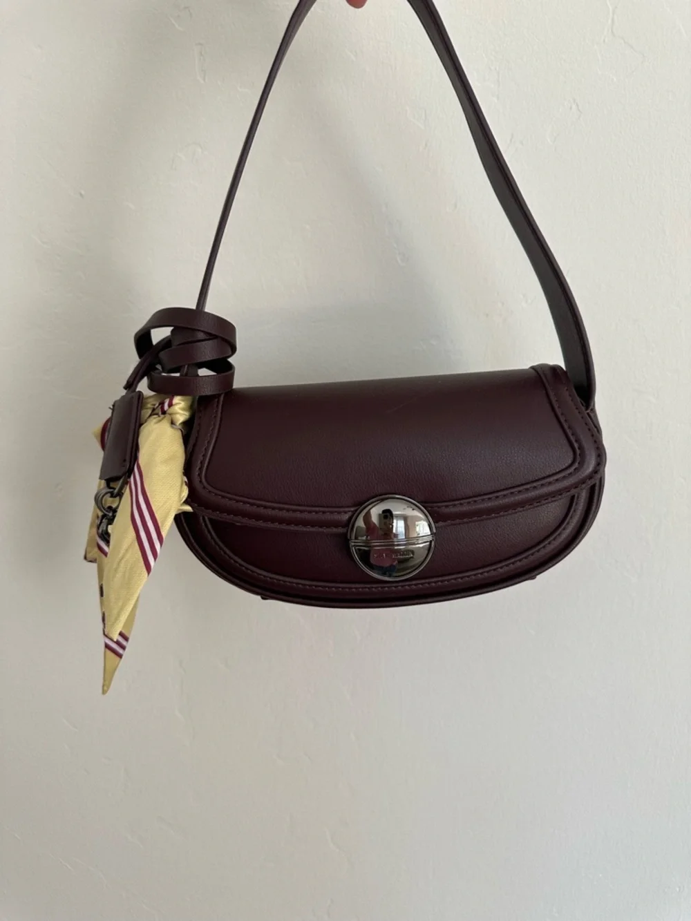Steve Madden Women’s Dark Brown Leather Shoulder Bag with Silver Hardware